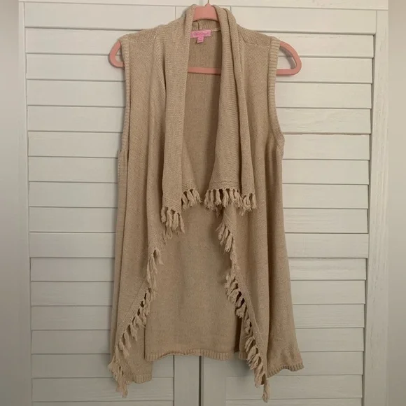 Lilly Pulitzer Abbott Sweater Vest Gold Metallic M